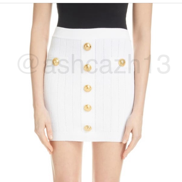 Balmain button detail rib stitch skirt